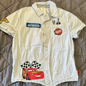 Disney Lightning McQueen White Striped Kids Shirt